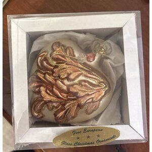 European Blown Glass Hand Decorated Christmas Ornament Vintage Boxed